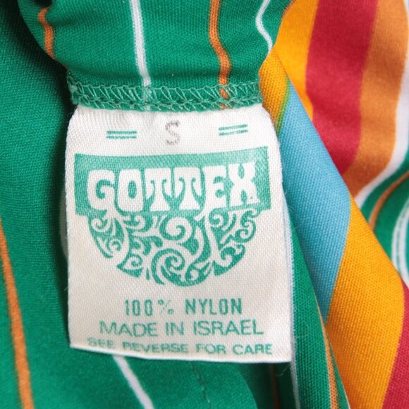 Vintage Gottex Maxi Caftan Dress Boho Kimono Hippie Stripe Green Yellow Red 70s - Picture 10 of 11